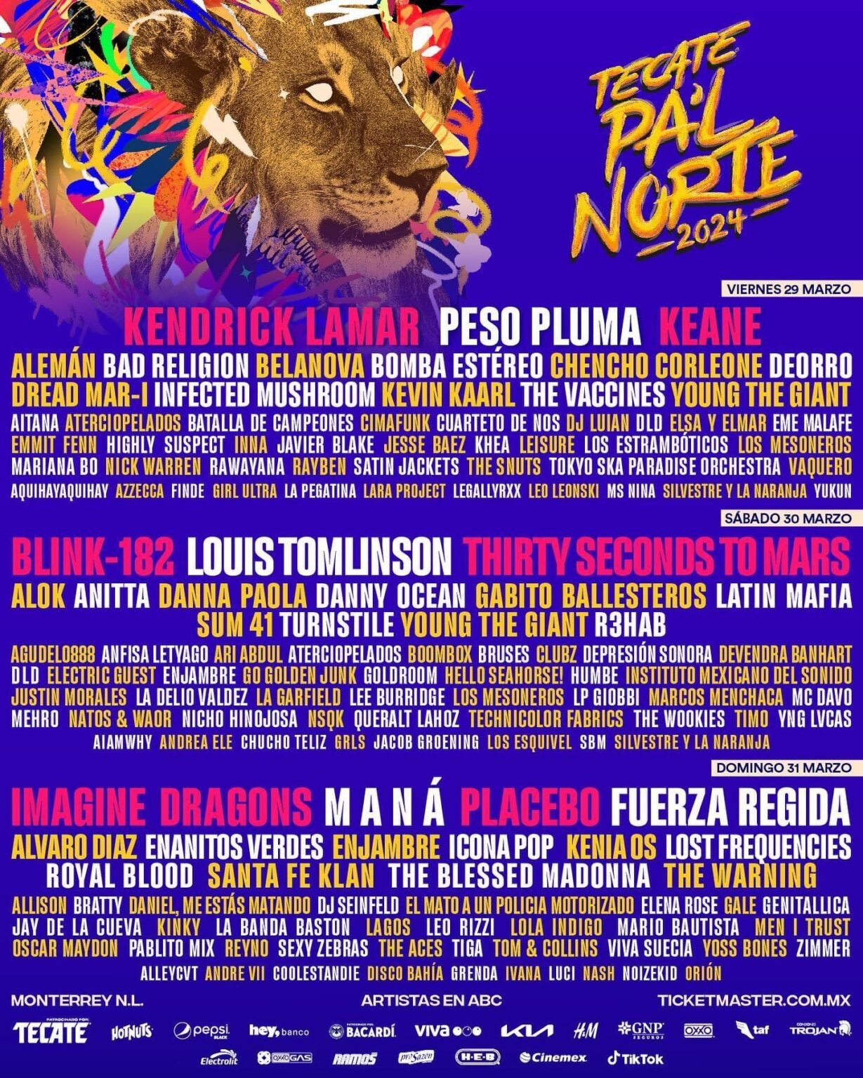 Lineup Oficial del Tecate Pal Norte 2024 Monterrey Live